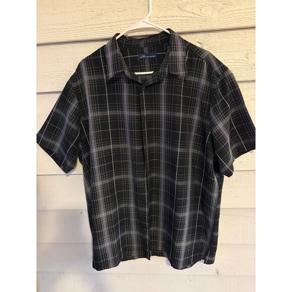 John Ashford Black Plaid Button Up Shirt Men’s XL Short Sleeve Casual - Picture 2 of 5